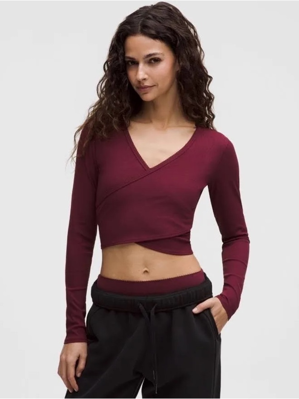 NWT Lululemon Nulu Ribbed Wrap-Front Long-Sleeve Shirt *Heart Size XS Burgundy
